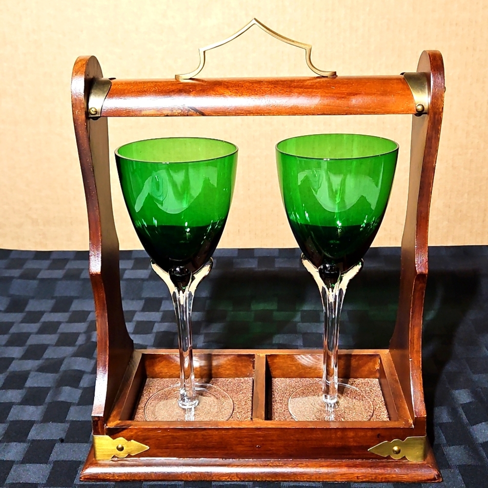 Quality Pottery Barn Wooden Dual Tantalus Decanter Holder Caddy w/Brass Accents